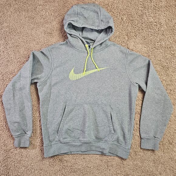 Nike Pullover Hoodie Mens Medium Grey Center Swoosh Sweatshirt Cotton Polyester - Picture 1 of 13